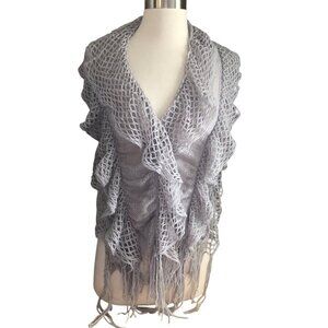 Handmade Open Crochet Ruffle Knit Wrap Fringe Scarf - Metallic Fairy Core